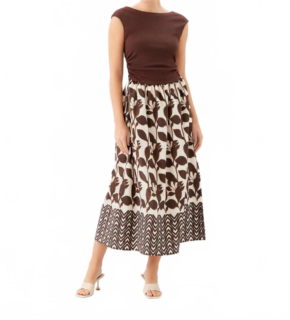 NEW FIFTEEN TWENTY women's carina long contrast dress in brown with cream